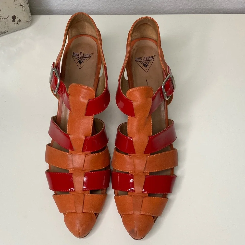 John Fluevog The Purpose‎ Objective Fisherman Heeled Sandals Multi Color Size 10